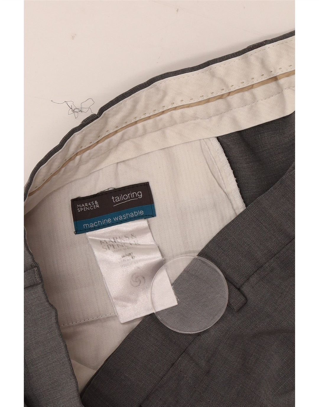 Calça masculina de terno reto Marks & Spencer sob medida W40 L29 cinza