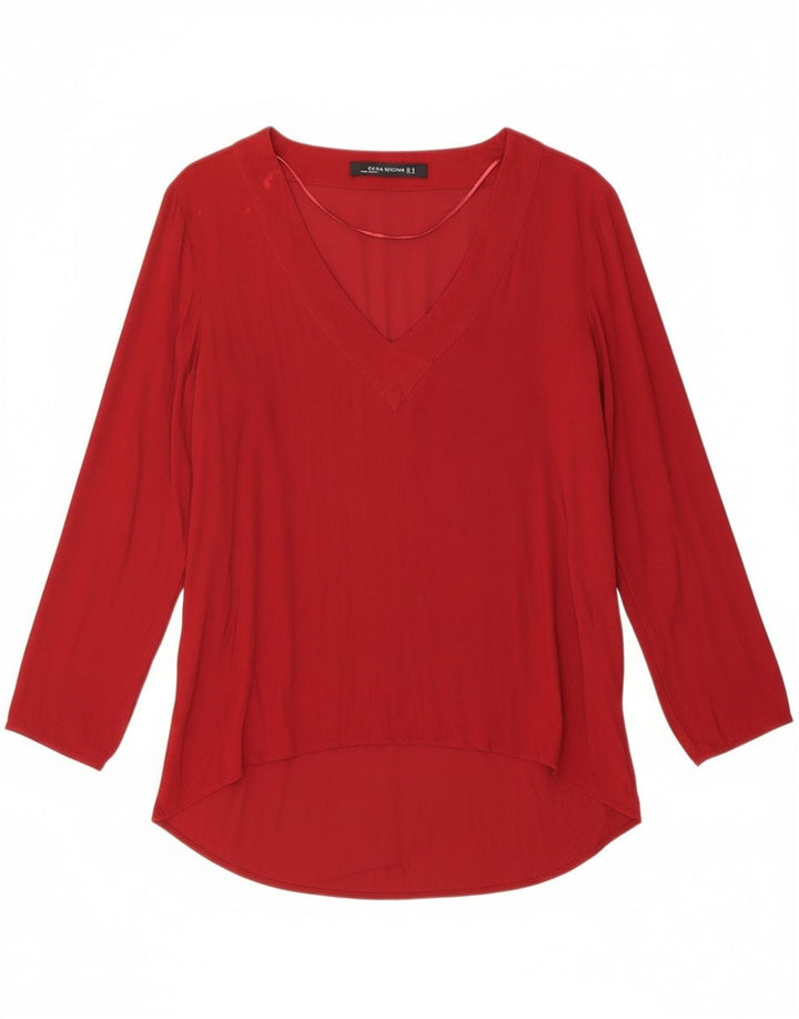 Túnica feminina de manga comprida Zara UK 14 vermelho médio