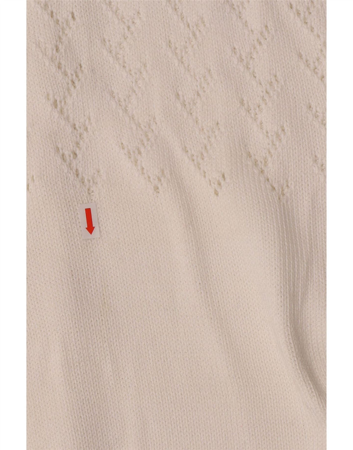 Suéter Cardigan Feminino Vintage UK 14 Médio Branco