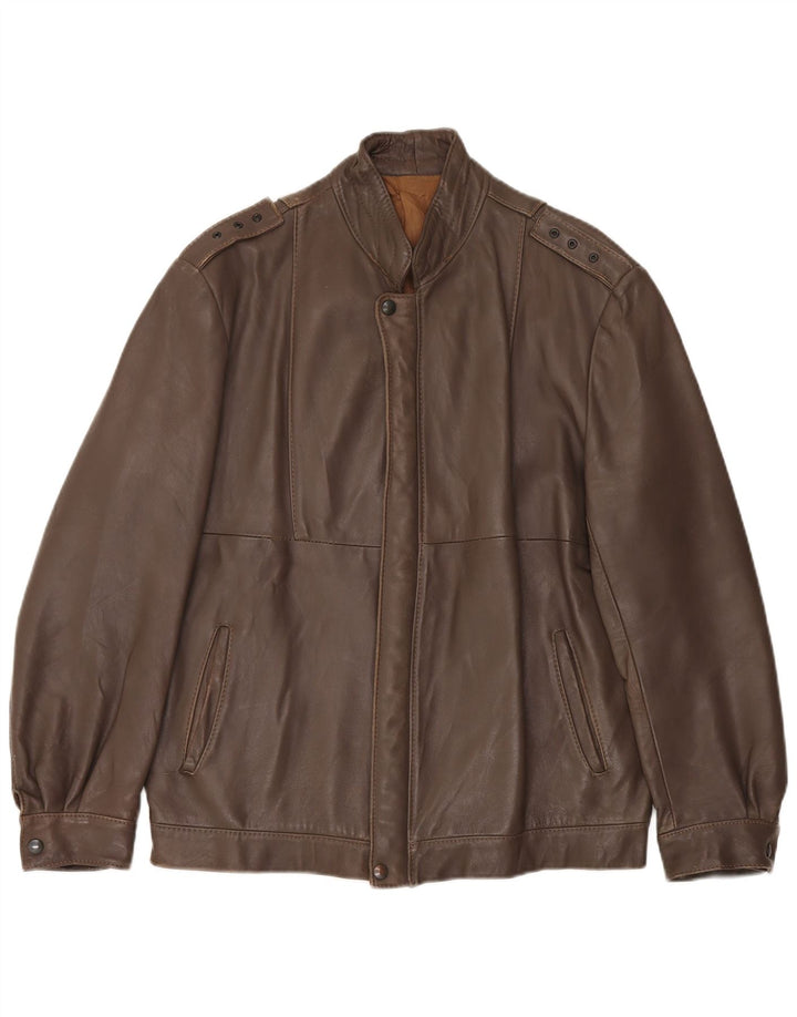Jaqueta de couro militar masculina vintage IT 52 XL marrom