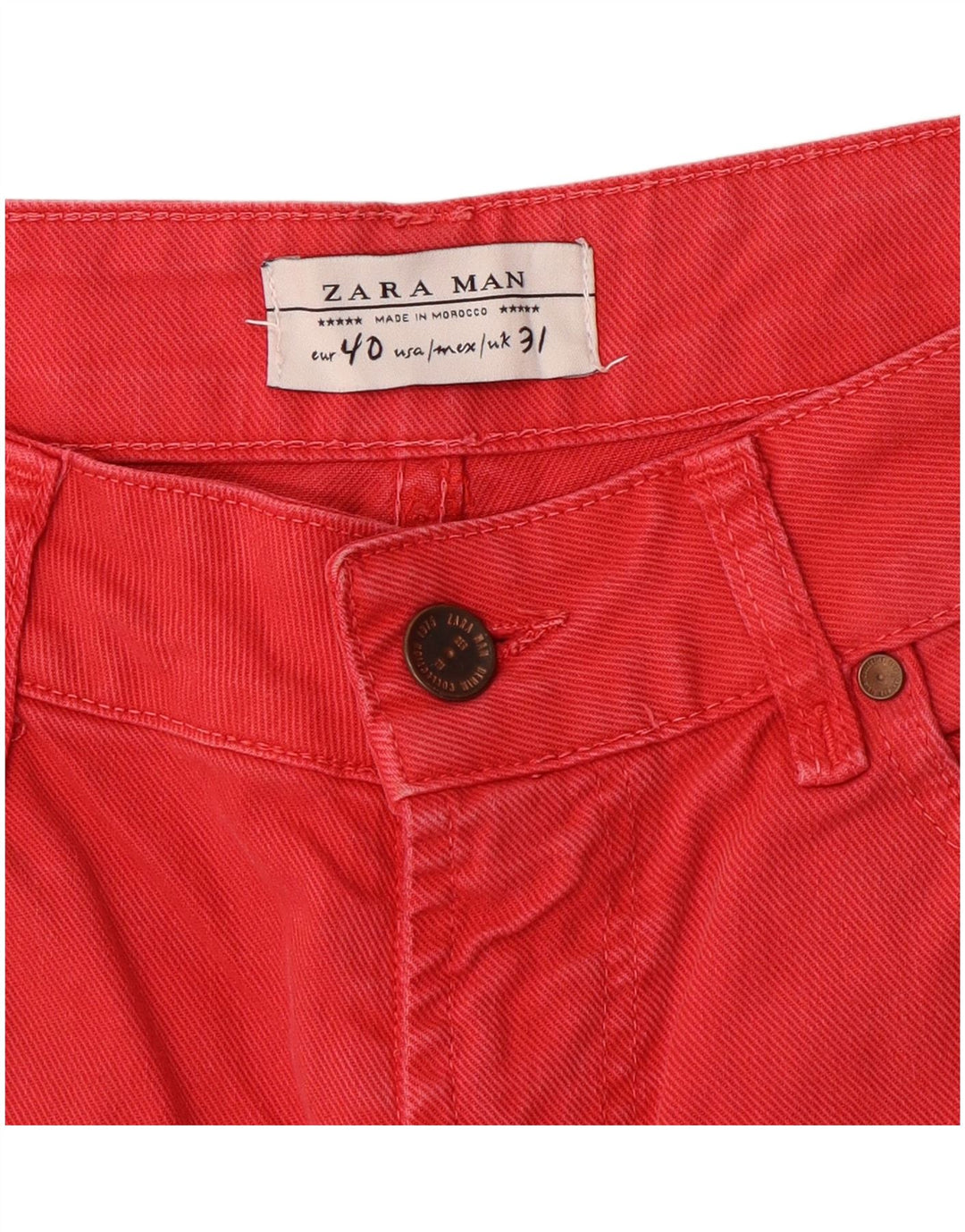 Zara Mens Denim Shorts EU 40 Médio W31 Vermelho