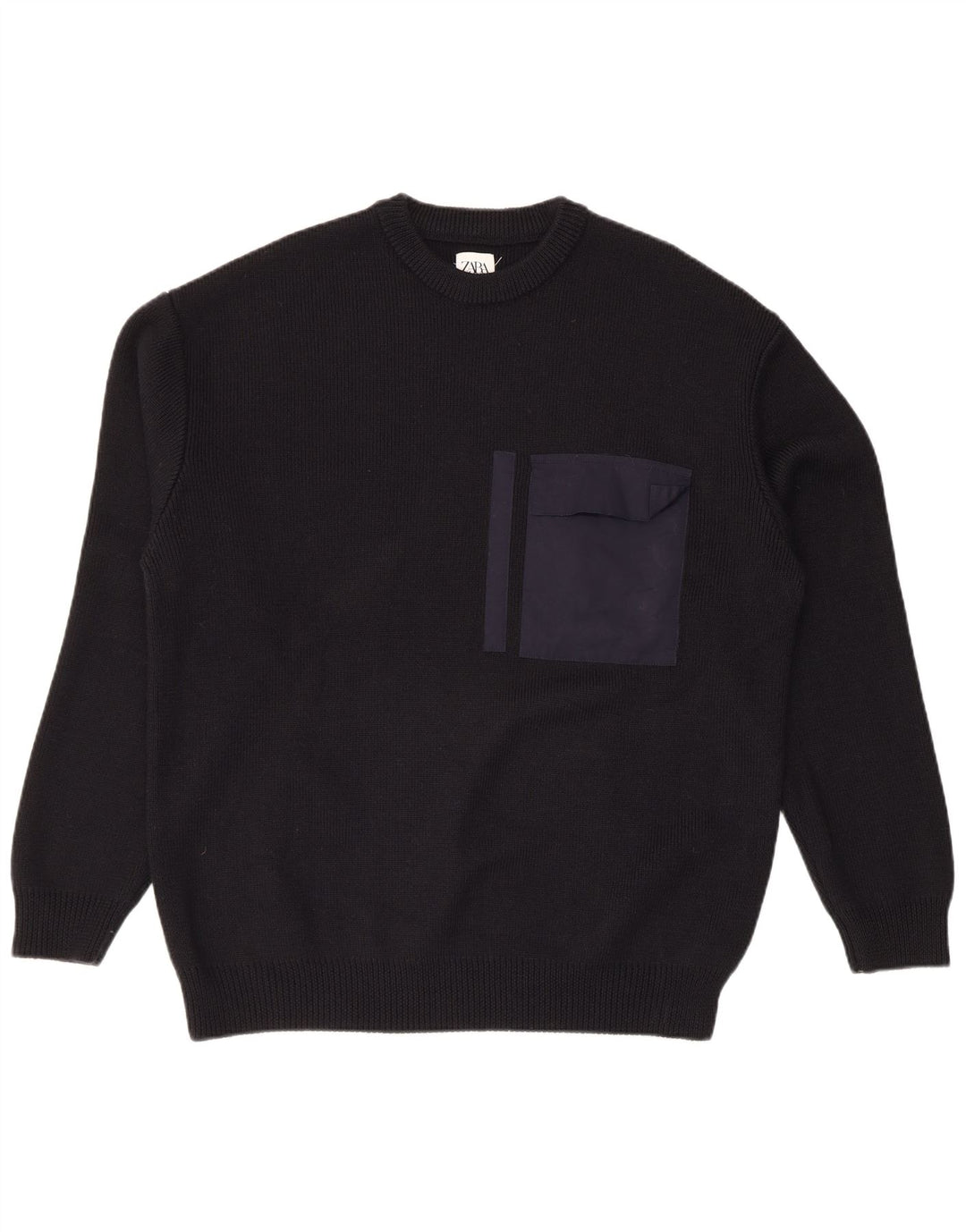 ZARA Suéter masculino com gola redonda XL algodão preto
