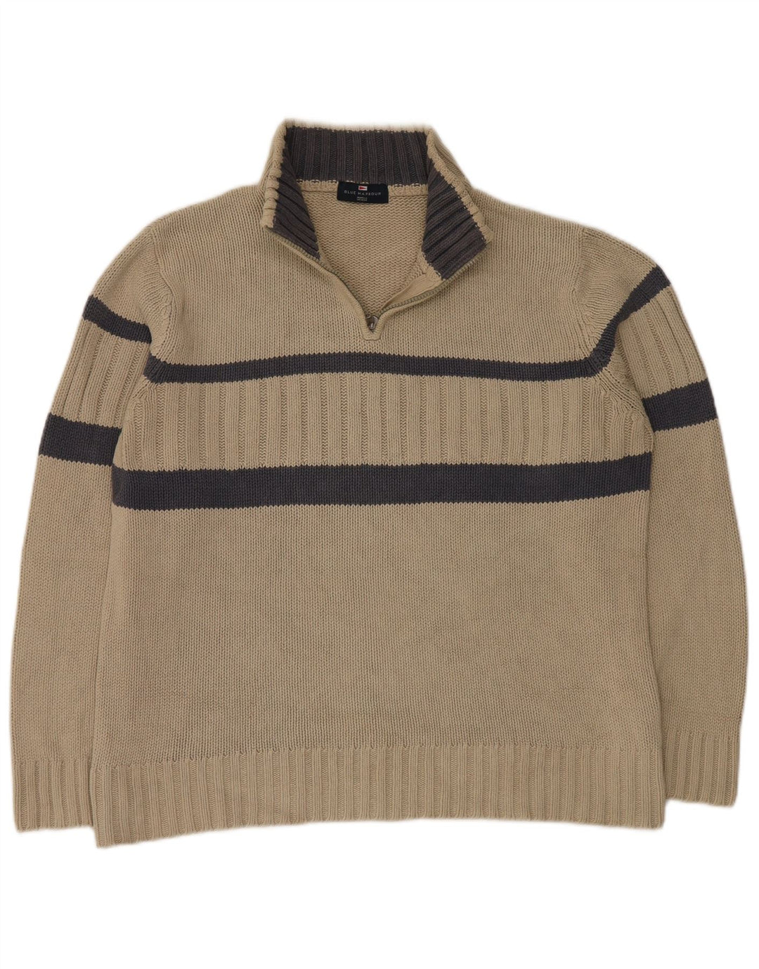 Suéter masculino MARKS & SPENCER Blue Harbor com zíper e gola grande bege