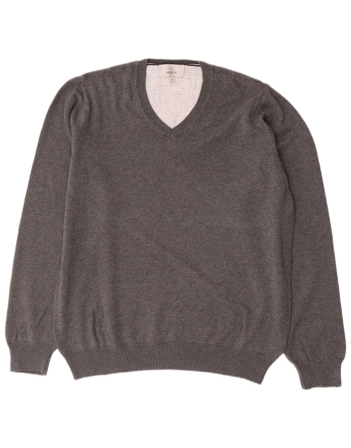 Suéter masculino Marks & Spencer com decote em V, algodão cinza médio
