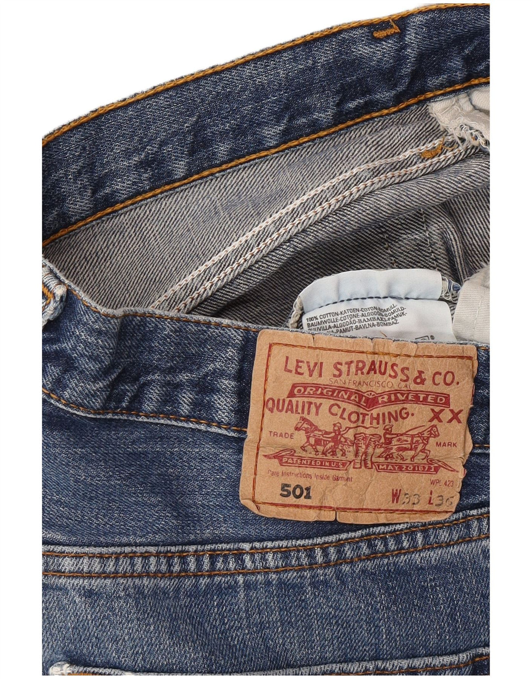 LEVI'S Masculino 501 Shorts Jeans W33 Médio Azul Algodão