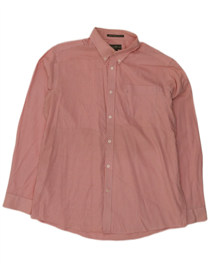 Eddie Bauer Camisa masculina de ajuste relaxado XL algodão listrado rosa