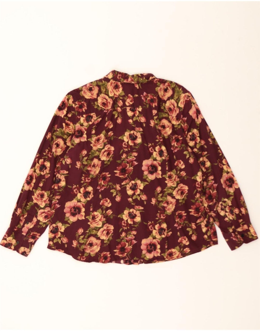 CHAPS Womens Shirt Blouse UK 18 XL Burgundy Floral Cotton Vintage Chaps and Second-Hand Chaps from Messina Hembry 