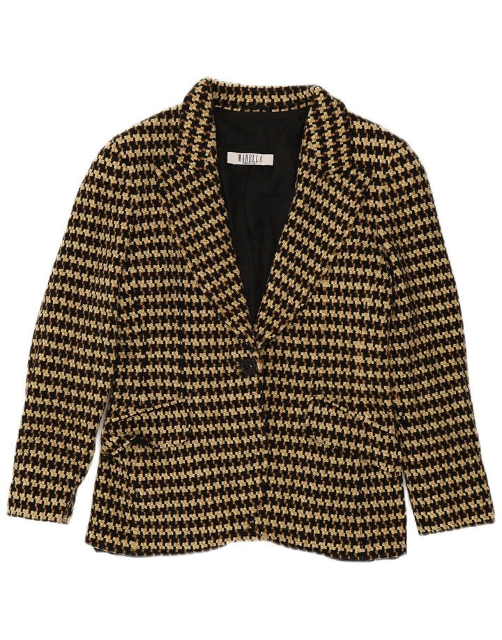 Jaqueta blazer feminina Marella com 1 botão Reino Unido 14 grande marrom houndstooth