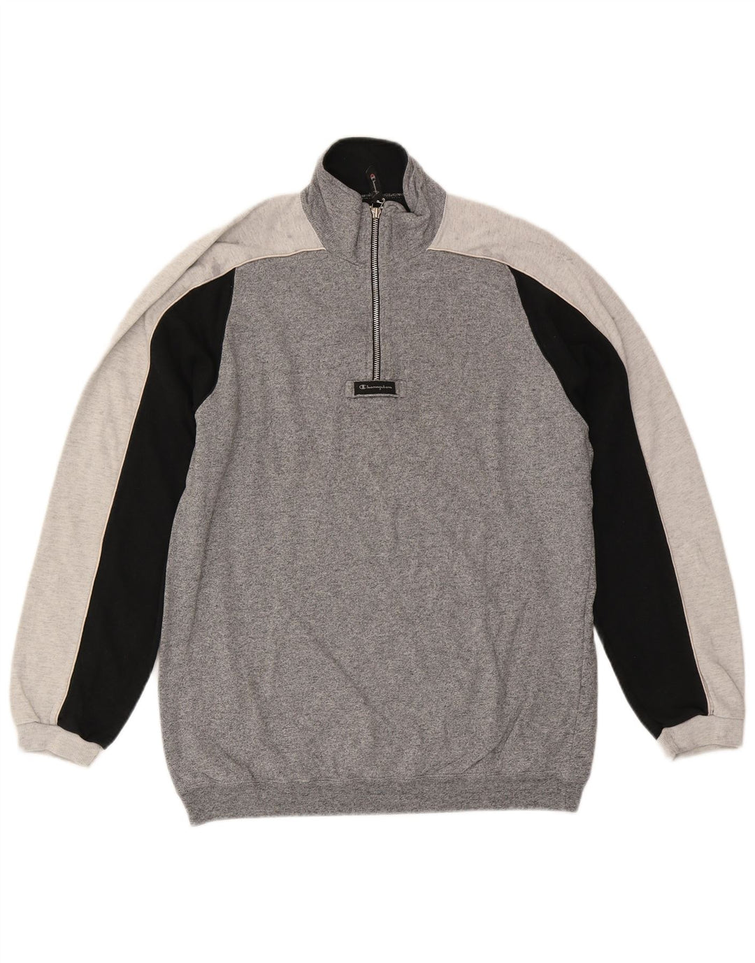 CHAMPION Suéter masculino com gola e zíper, grande, cinza, algodão colorblock