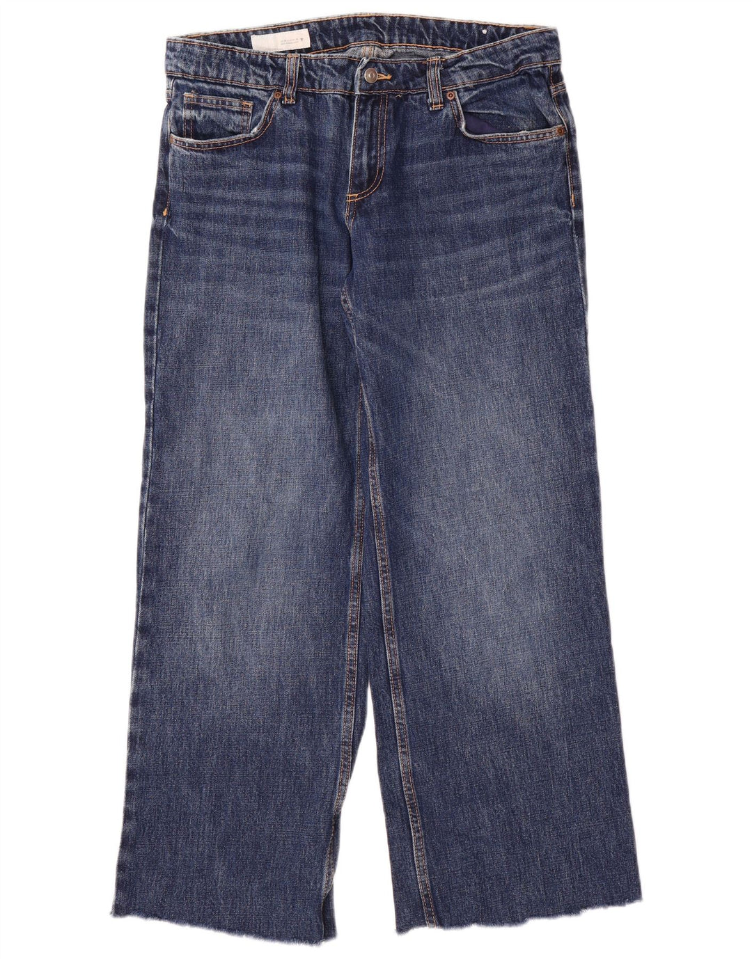 Calça jeans feminina Zara de perna larga EU 40 médio W30 L29 algodão azul