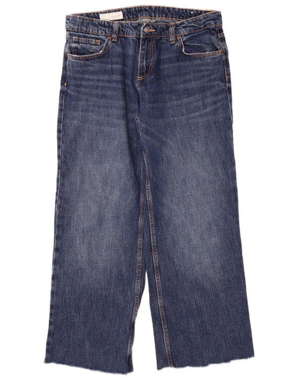 Calça jeans feminina Zara de perna larga EU 40 médio W30 L29 algodão azul