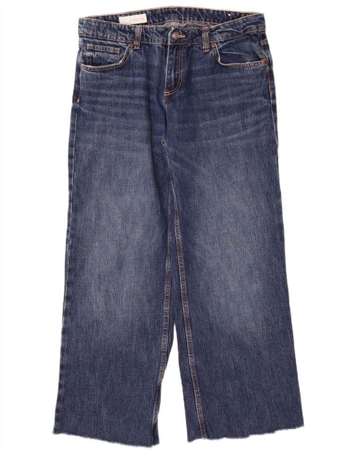 Calça jeans feminina Zara de perna larga EU 40 médio W30 L29 algodão azul