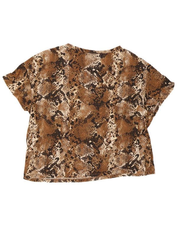 ZARA Womens Oversized Crop T-Shirt Top UK 10 Small Brown Animal Print