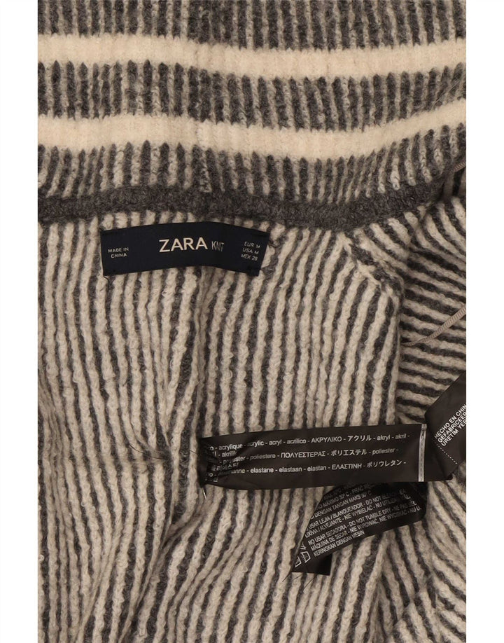 Suéter cardigã feminino Zara manga 3/4 grande Reino Unido 14 listrado cinza médio