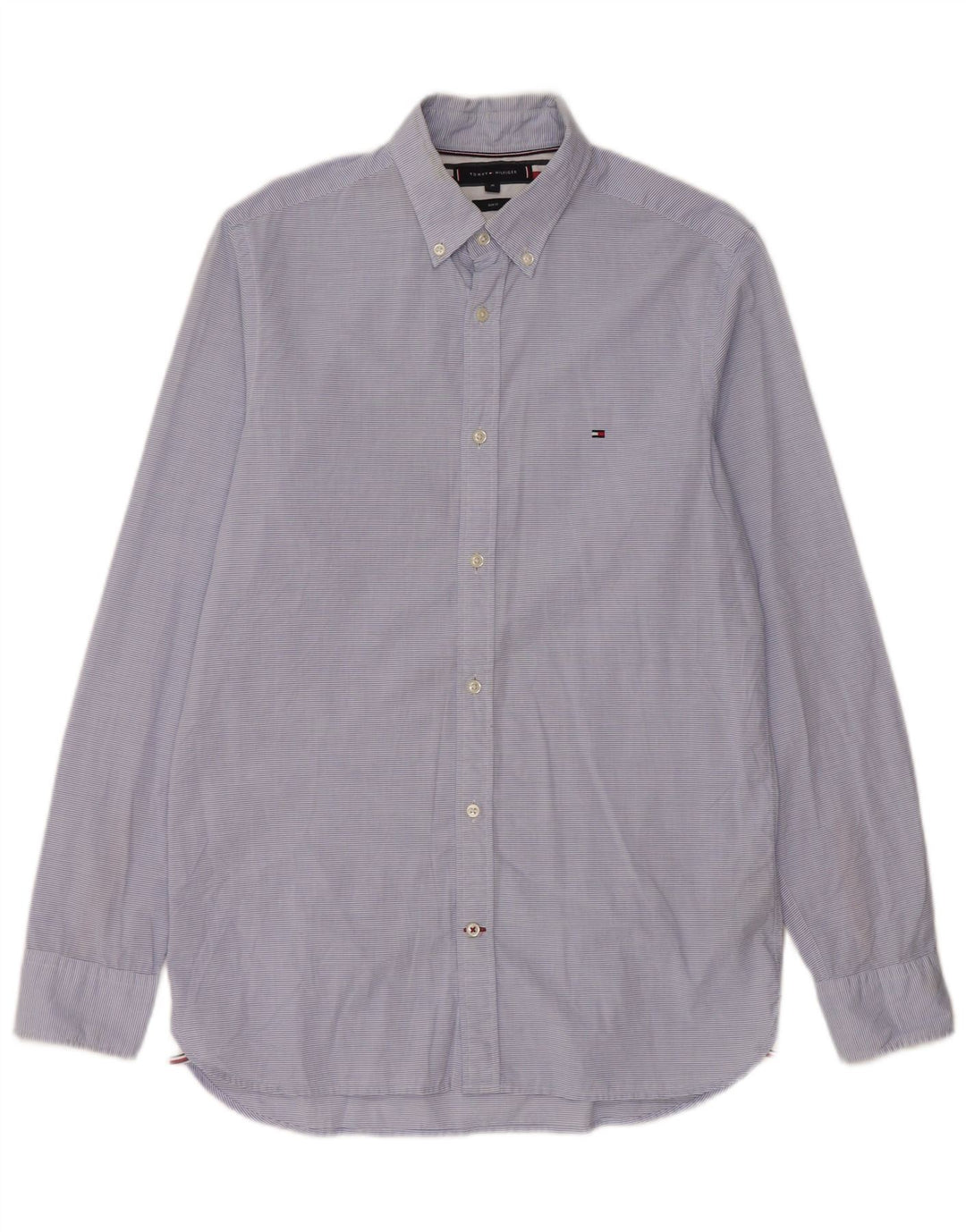 Camisa masculina Tommy Hilfiger Slim Fit de algodão listrado azul médio