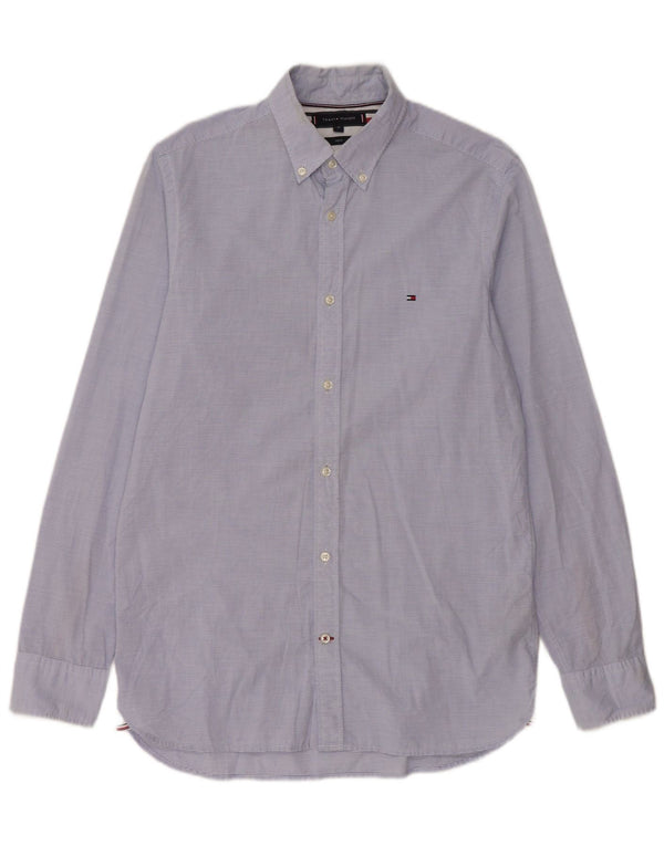 Camisa masculina Tommy Hilfiger Slim Fit de algodão listrado azul médio