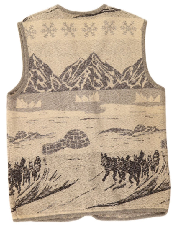 Suéter cardigã vintage masculino gráfico sem mangas lã cinza médio
