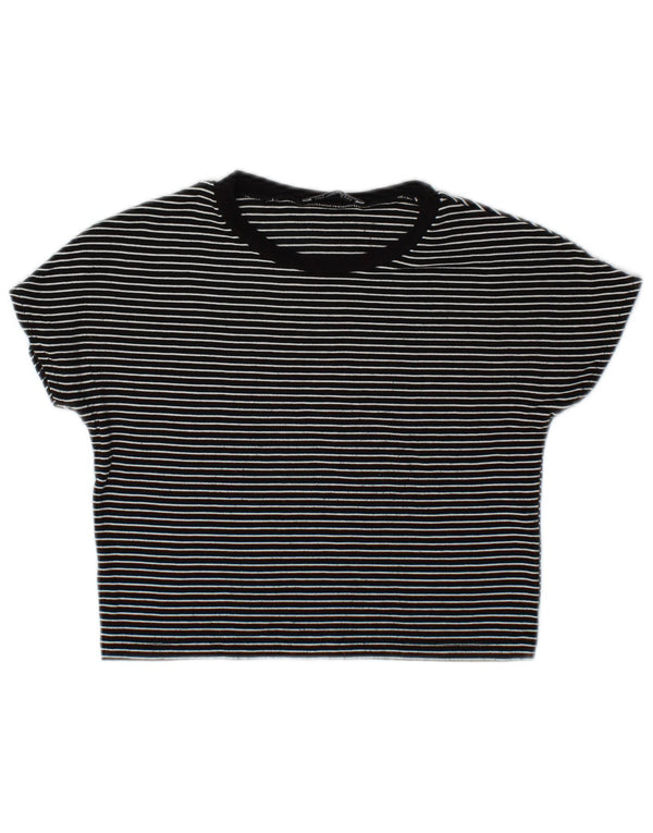 Zara Camiseta Feminina Trafaluc Crop Top UK 10 Pequena Viscose Listrada Preta