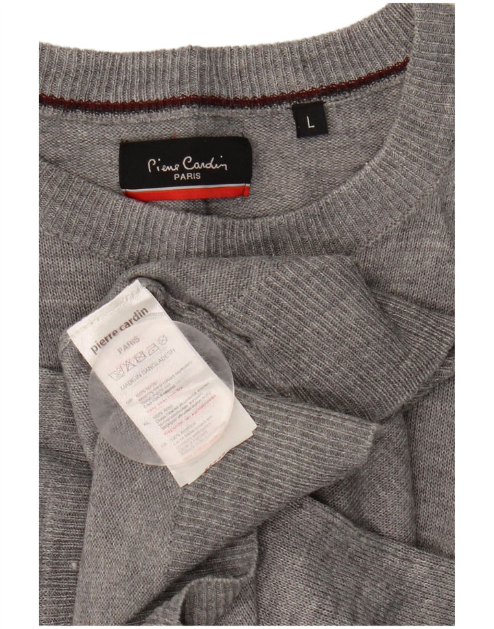 Suéter masculino Pierre Cardin com gola redonda grande acrílico cinza