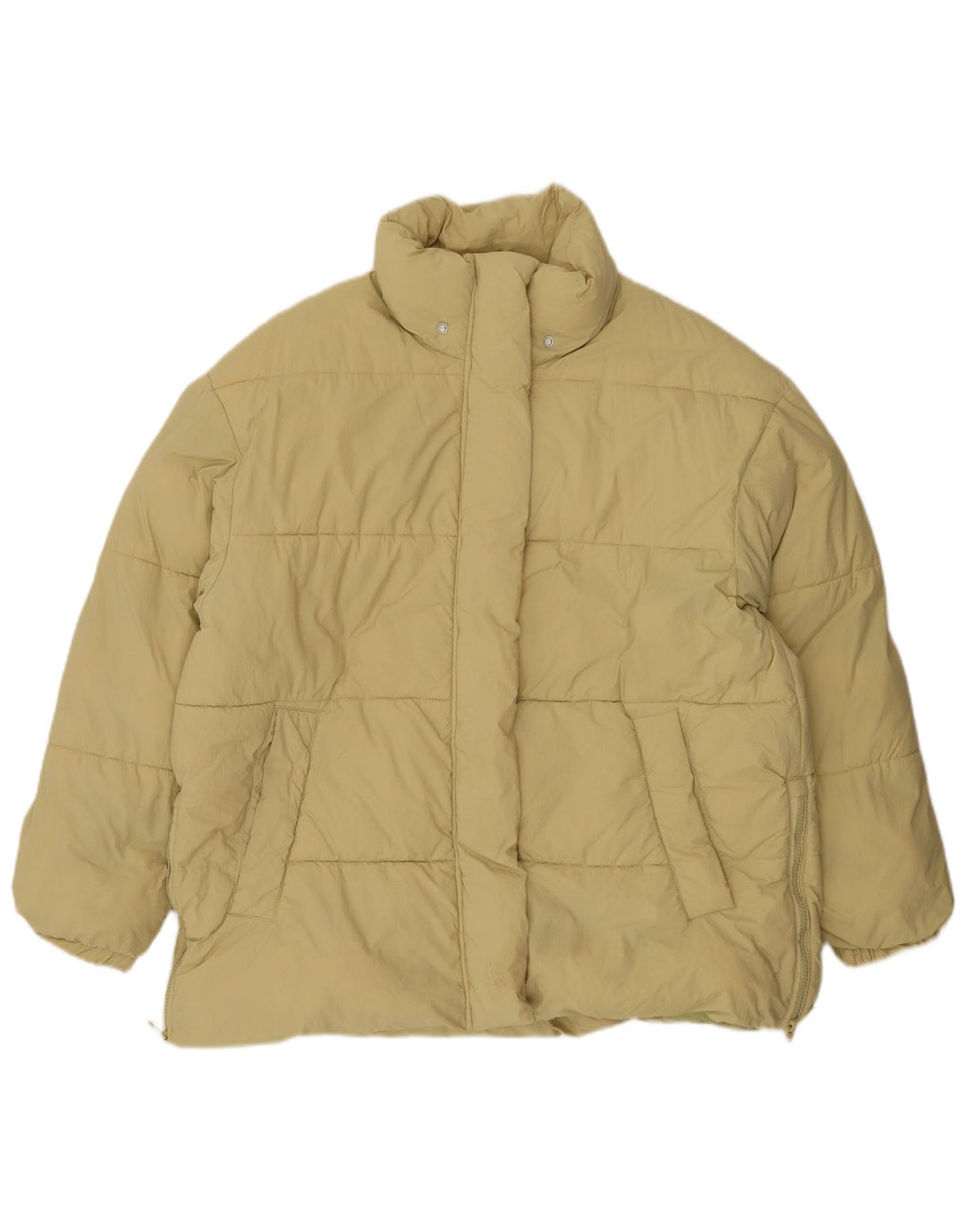 Jaqueta acolchoada feminina Zara UK 16 grande nylon amarelo