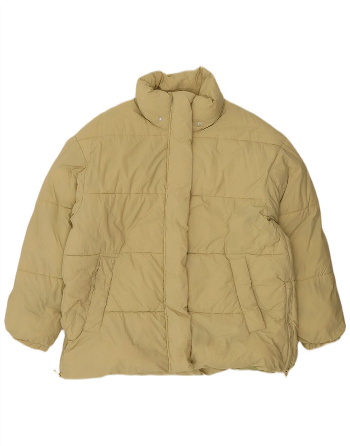 Jaqueta acolchoada feminina Zara UK 16 grande nylon amarelo