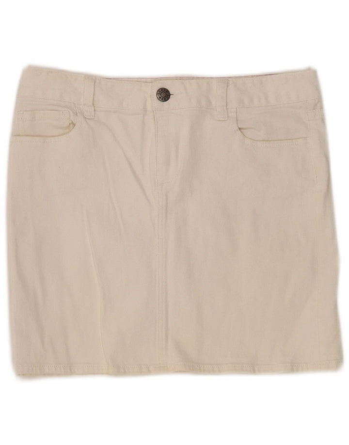 Saia jeans feminina J. Crew EUA 6 médio W32 algodão branco