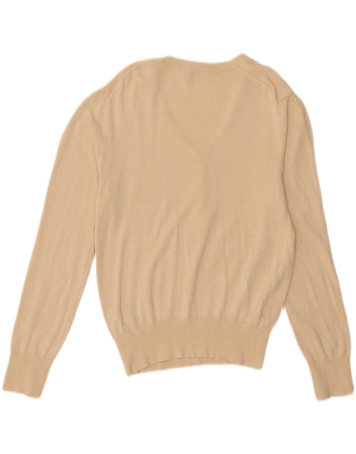 Suéter feminino ZARA com decote em V UK 20 2XL viscose bege