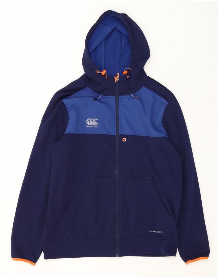 Suéter masculino Canterbury com capuz e zíper grande poliéster colorblock azul marinho