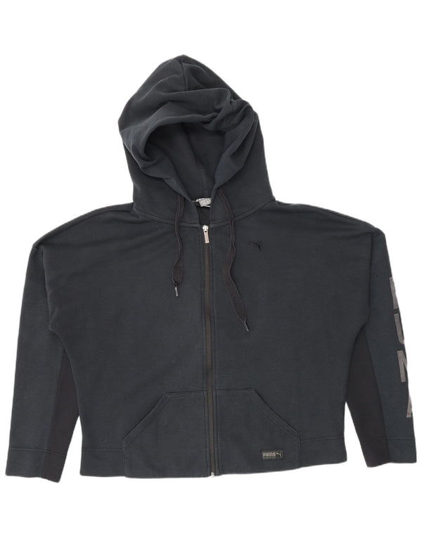 Suéter feminino Puma com capuz e zíper gráfico UK 12 bloco colorido médio azul marinho