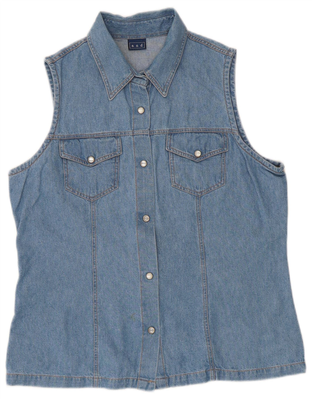 E camisa jeans feminina sem mangas IT 46 grande algodão azul