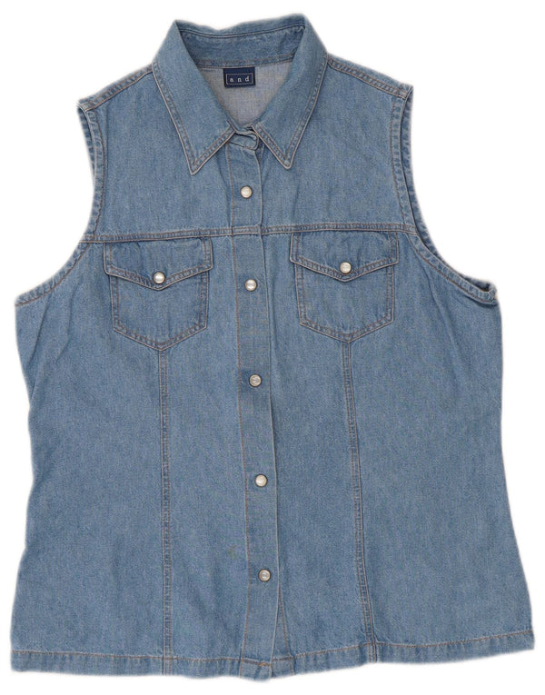 E camisa jeans feminina sem mangas IT 46 grande algodão azul