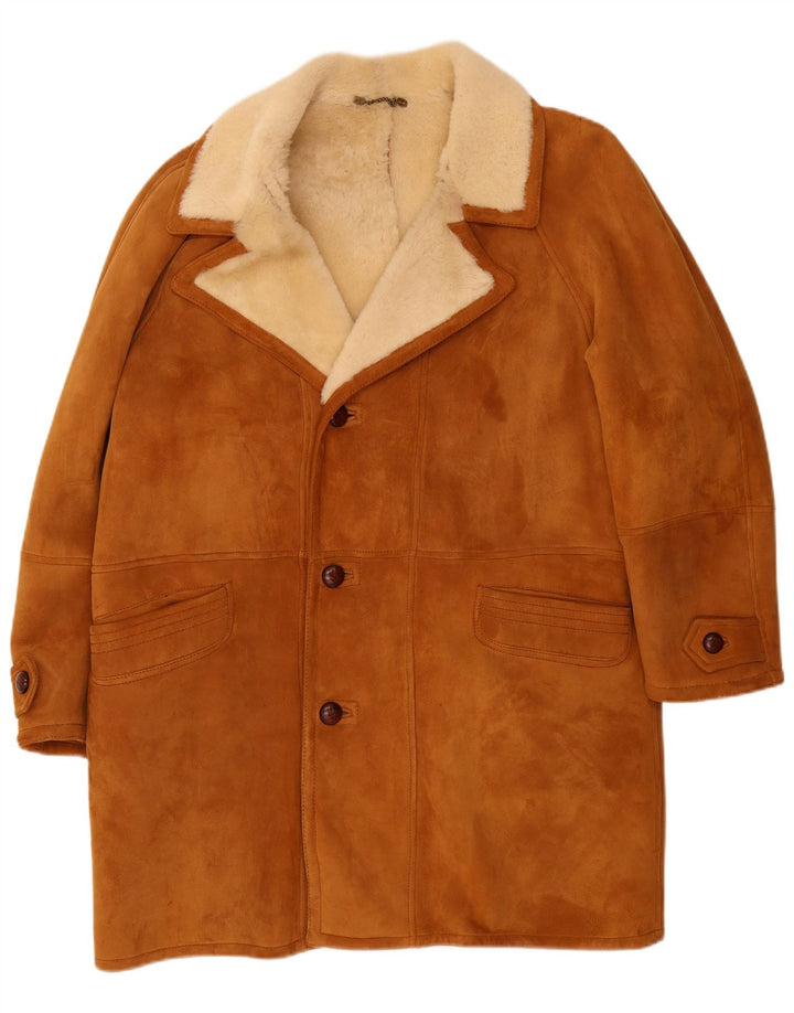 Sobretudo masculino vintage de shearling IT 50 grande bege