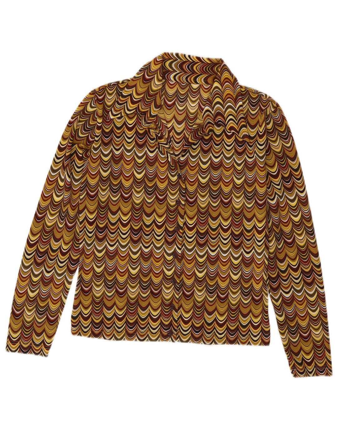 Blusa feminina vintage UK 12 média multicolorida geométrica