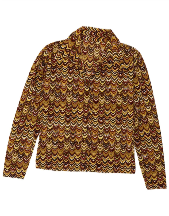 Blusa feminina vintage UK 12 média multicolorida geométrica