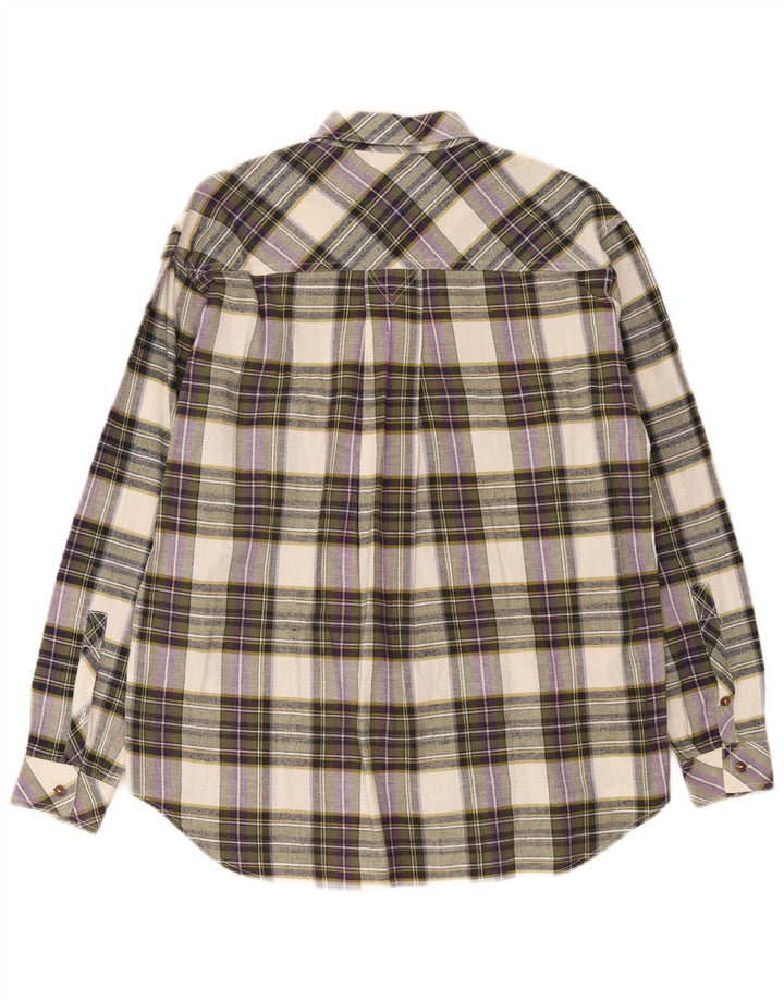 Camisa masculina vintage de flanela pequena de algodão xadrez multicolorido