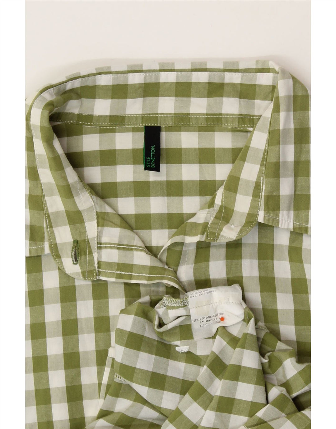 Camisa feminina BENETTON UK 12 algodão guingão verde médio