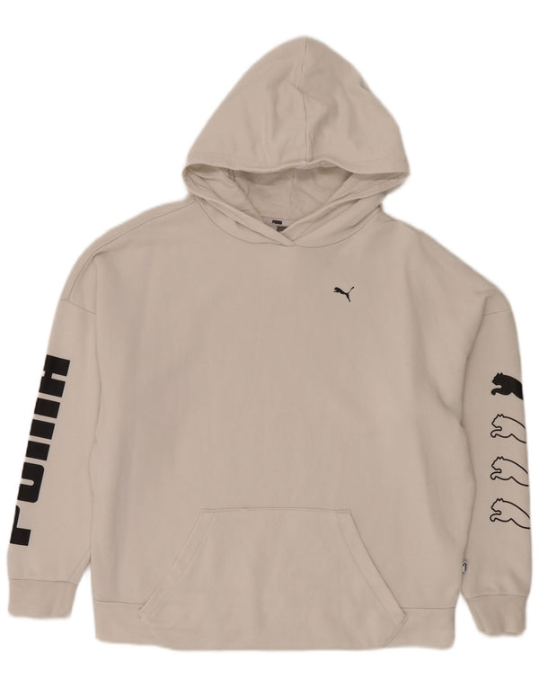 Puma feminino gráfico oversized moletom com capuz UK 14 médio algodão branco