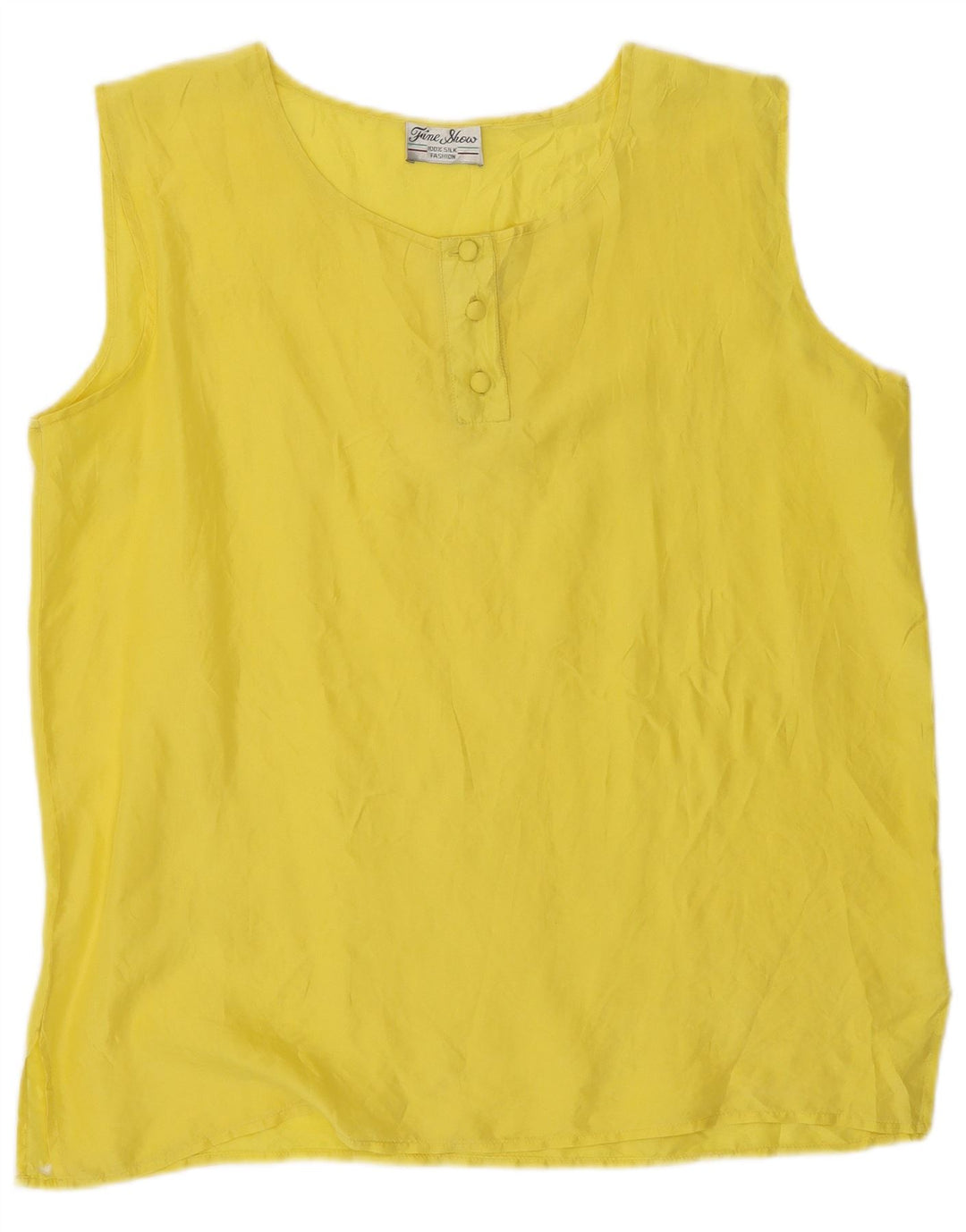 Blusa feminina vintage sem mangas UK 14 seda amarela média