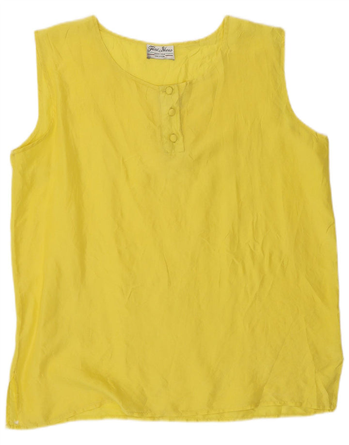 Blusa feminina vintage sem mangas UK 14 seda amarela média