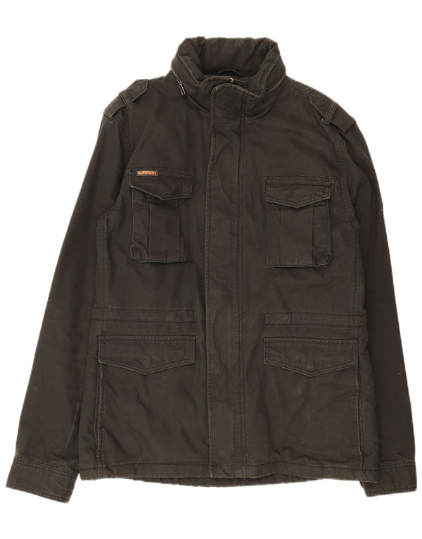 Jaqueta militar com capuz masculina Superdry UK 40 grande algodão preto