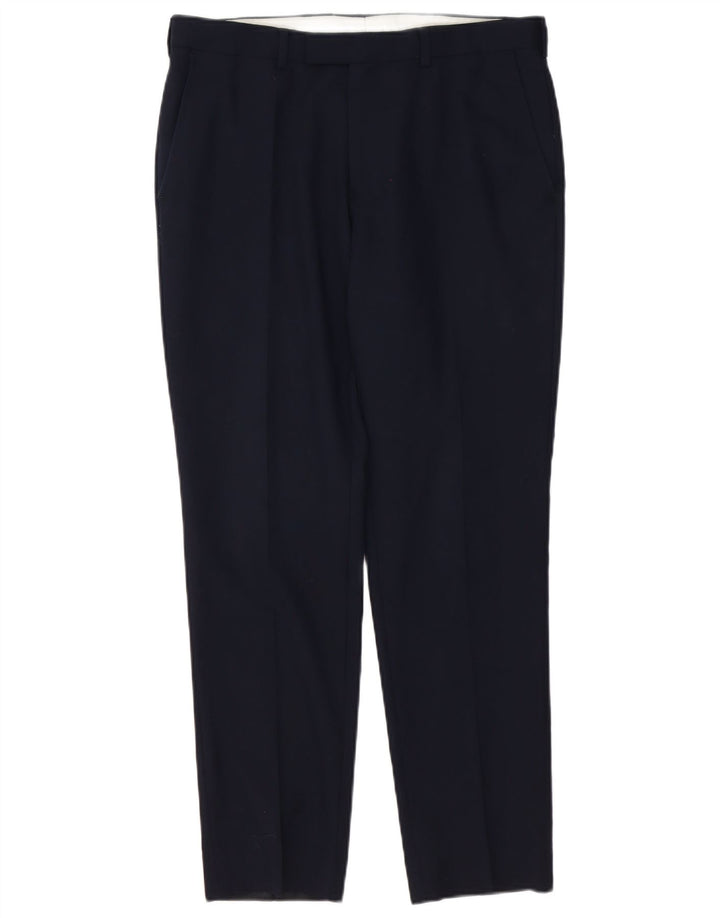 Calça masculina Marks & Spencer Slim Fit W32 L29 Lã Azul Marinho