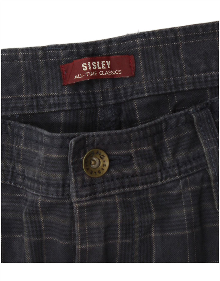 Calça Sisley Mens Straight Cargo W34 L33 Azul Marinho Xadrez