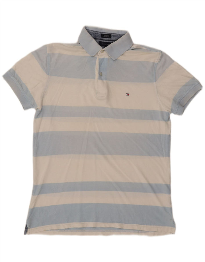 Camisa polo masculina Tommy Hilfiger Custom Fit média listrada azul