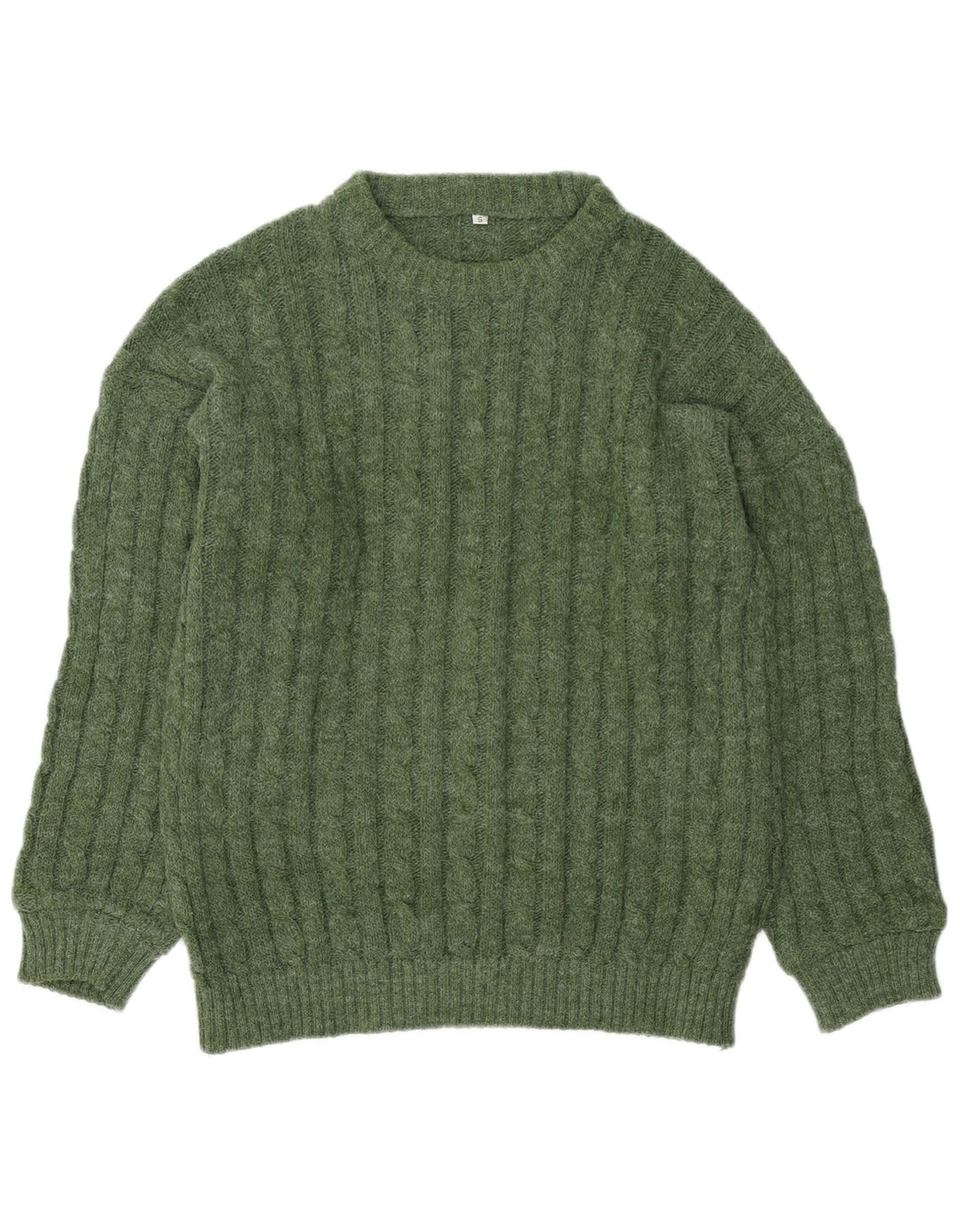 Suéter vintage masculino com gola redonda, lã verde pequena