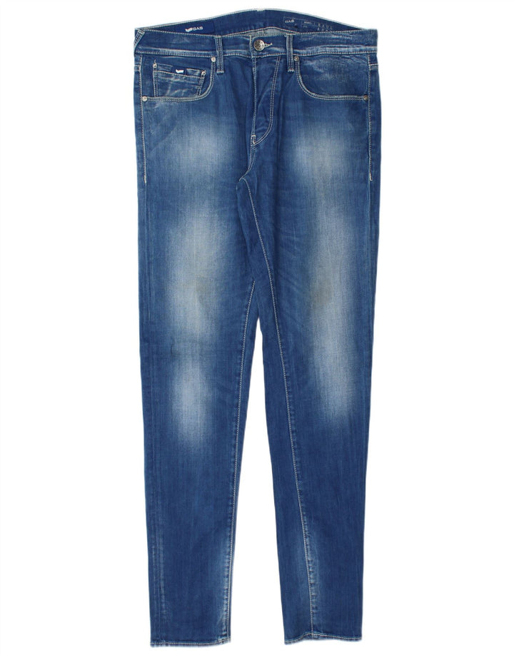 Gas Mens Slim Jeans W32 L34 Azul Algodão