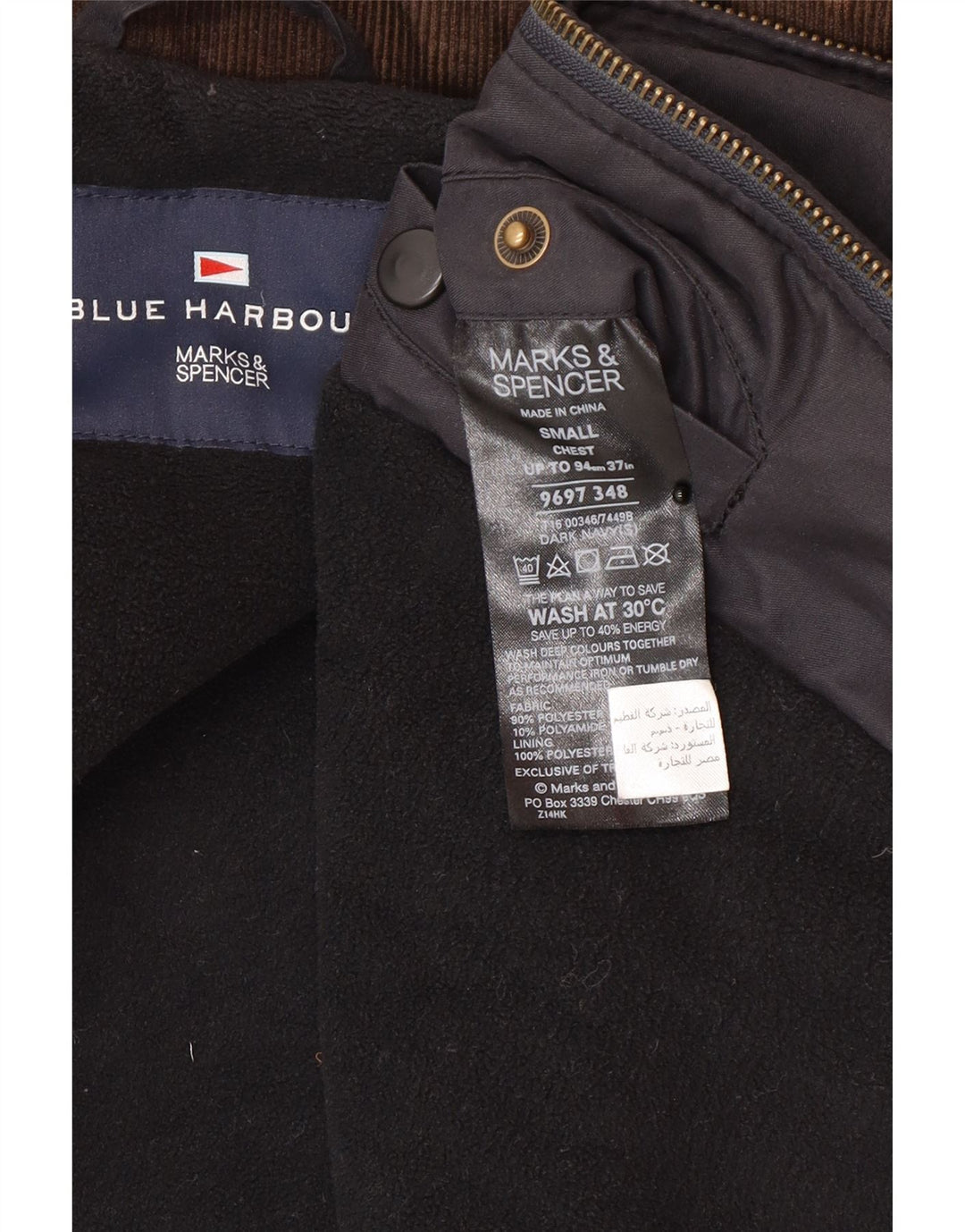 Jaqueta corta-vento masculina Marks & Spencer UK 36 poliéster azul marinho pequeno