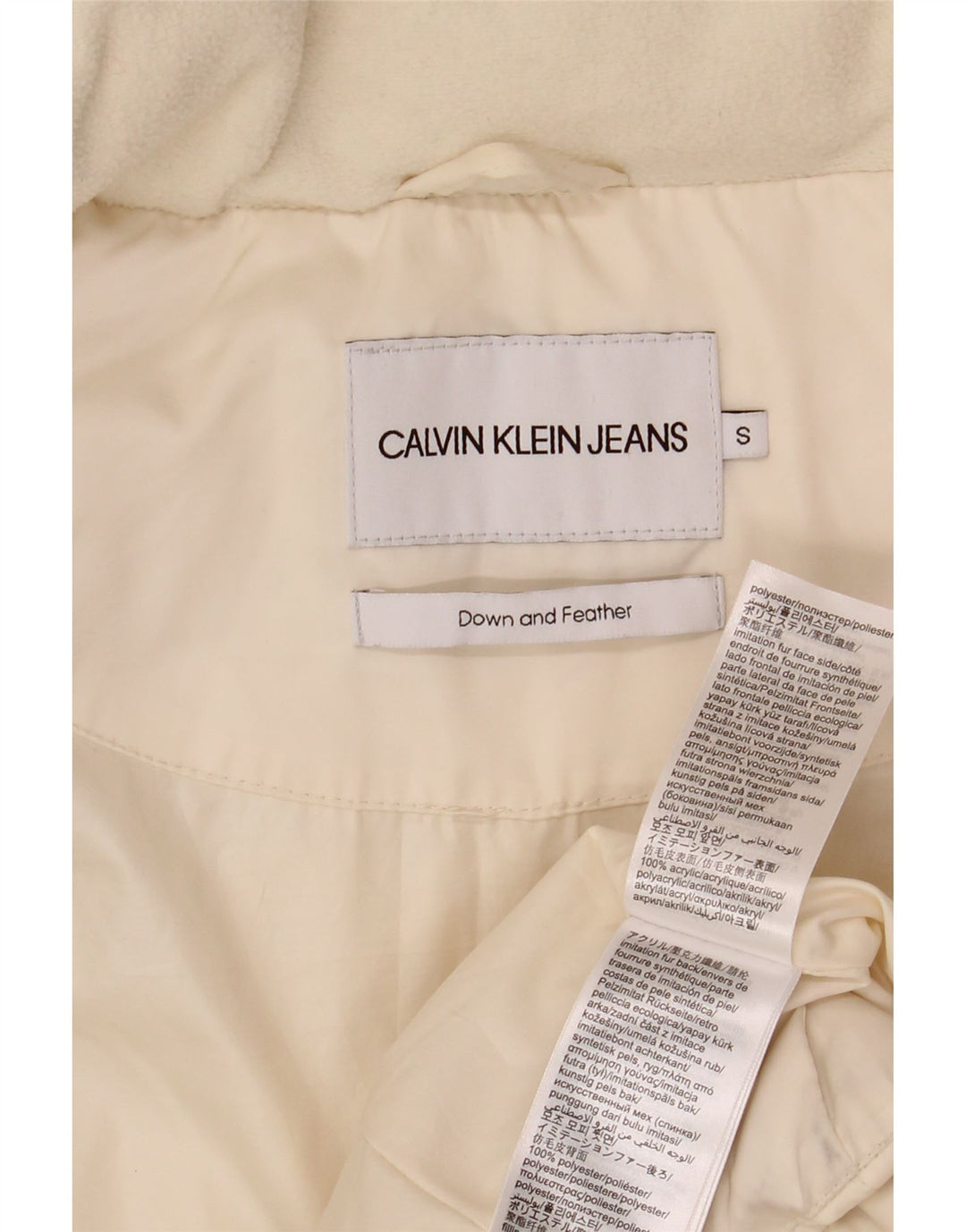 CALVIN KLEIN JEANS Jaqueta feminina oversized acolchoada UK 10 pequena off white