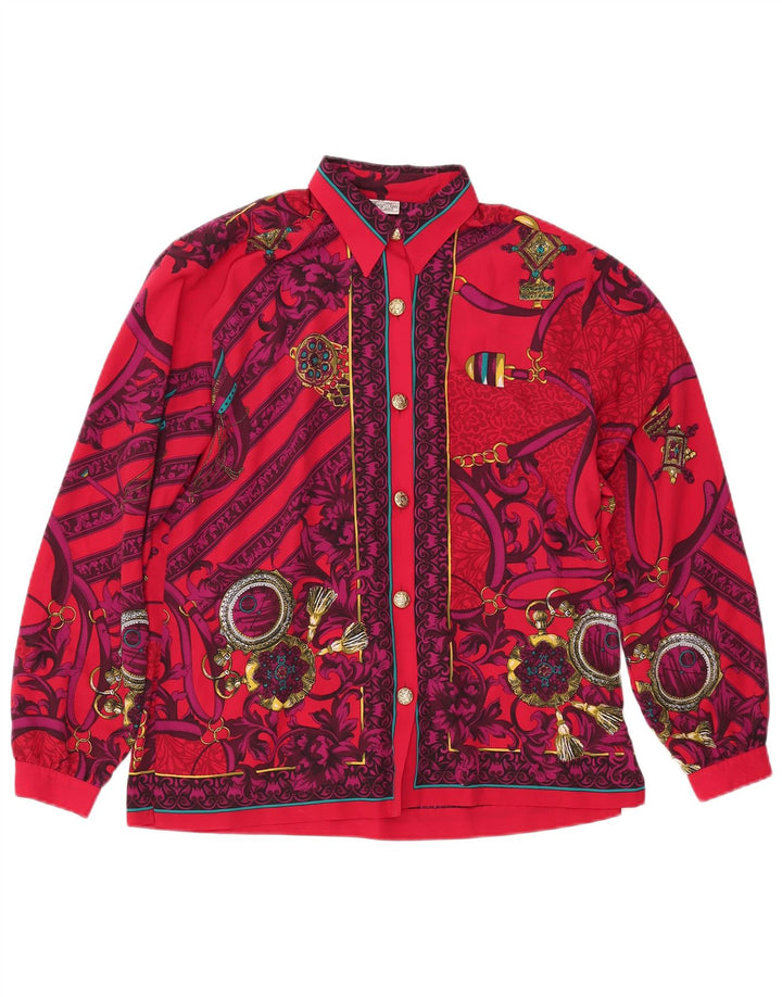 Blusa feminina vintage UK 14 grande floral vermelha