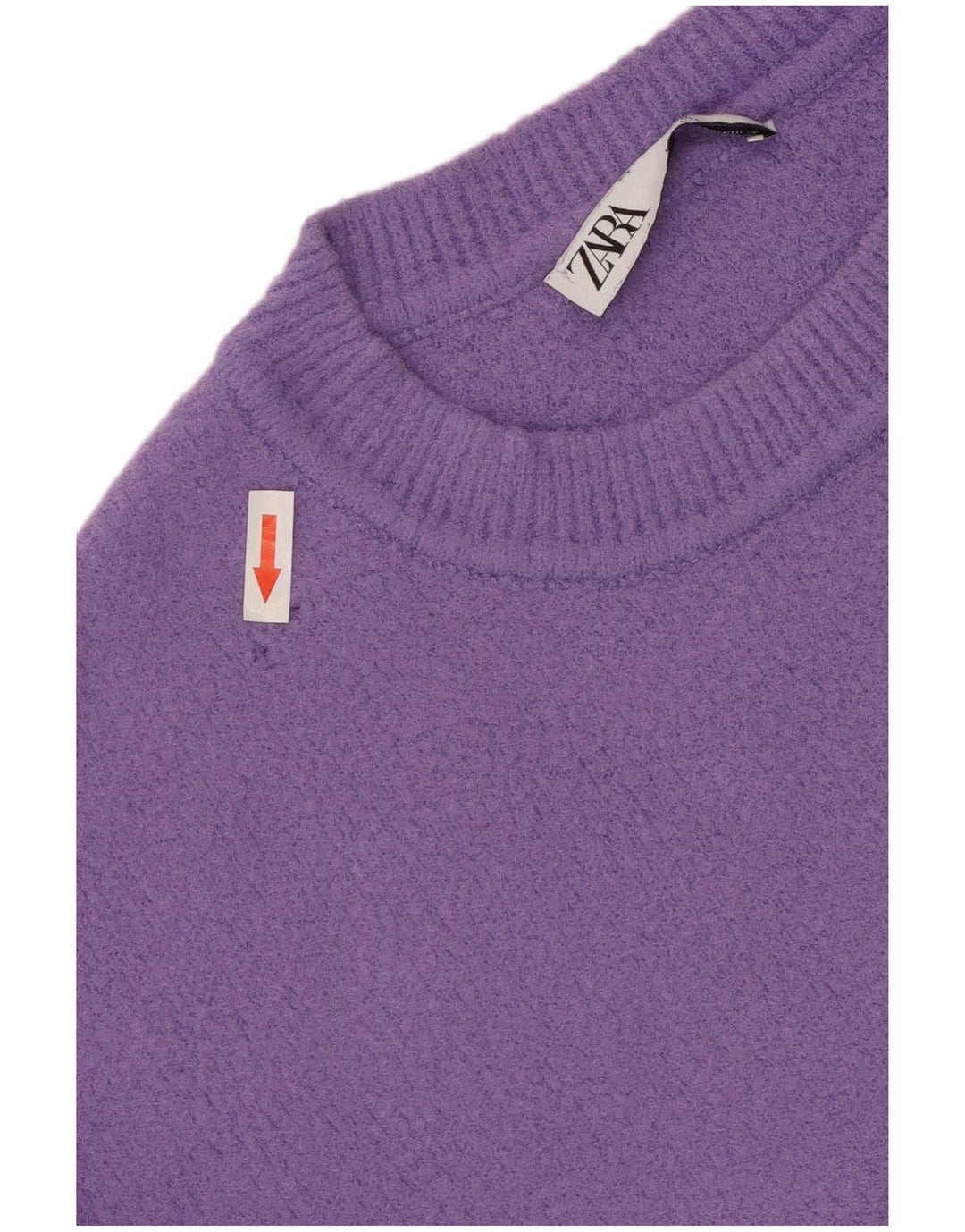 Suéter feminino ZARA com gola redonda grande e gola redonda, tamanho 10, pequeno, roxo