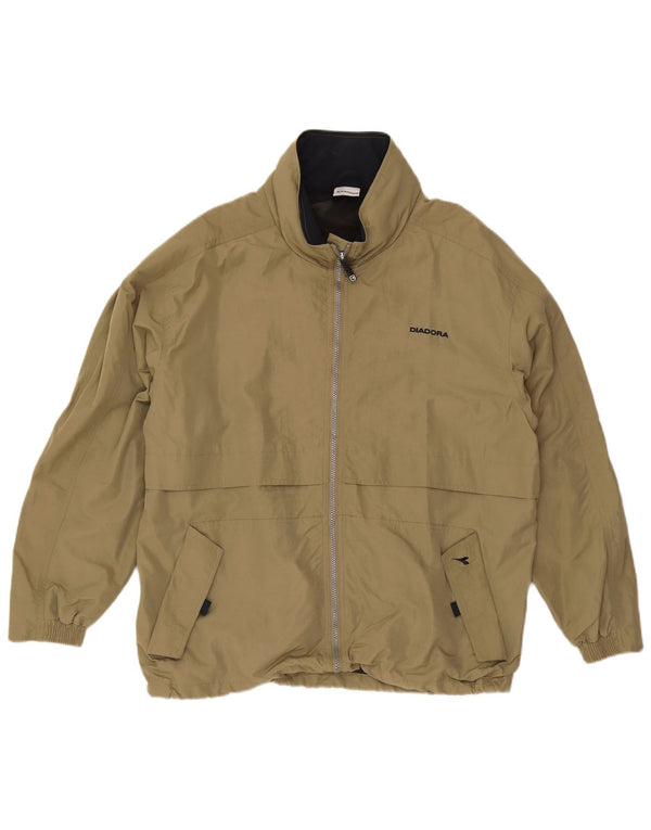 Diadora Mens Hooded Loose Fit Rain Jacket UK 38 Medium Khaki Poliamida